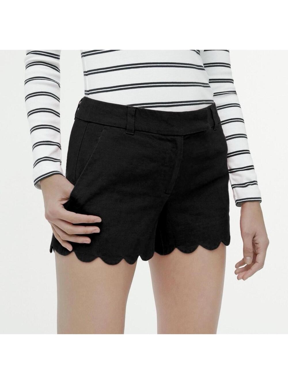 J.CREW NWT Women’s 4" Linen-Cotton Scalloped Hem Short In Black-Size 6